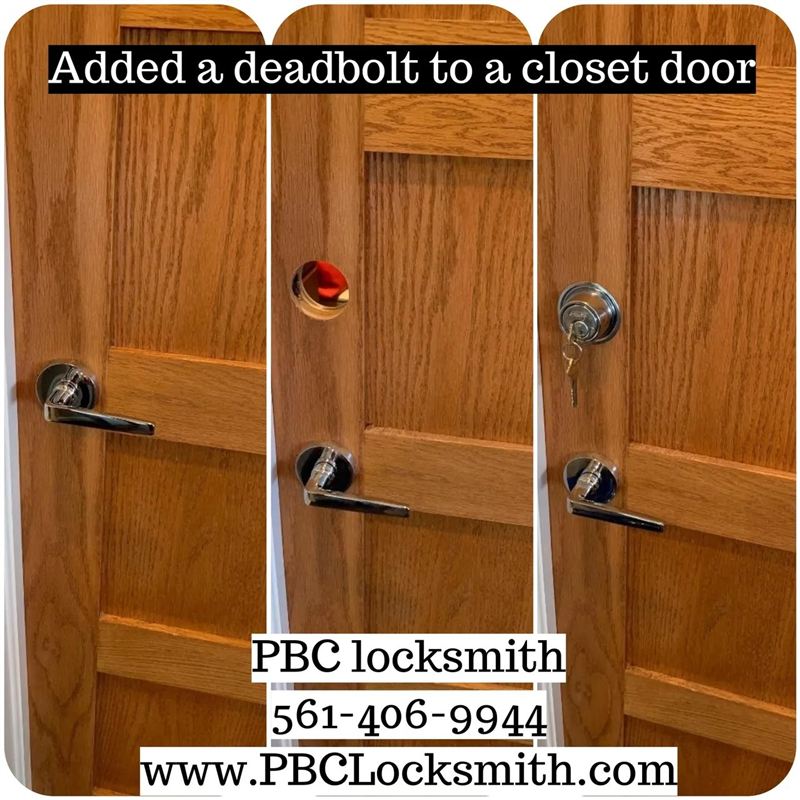 Deadbolt added to a closet door for secure storage